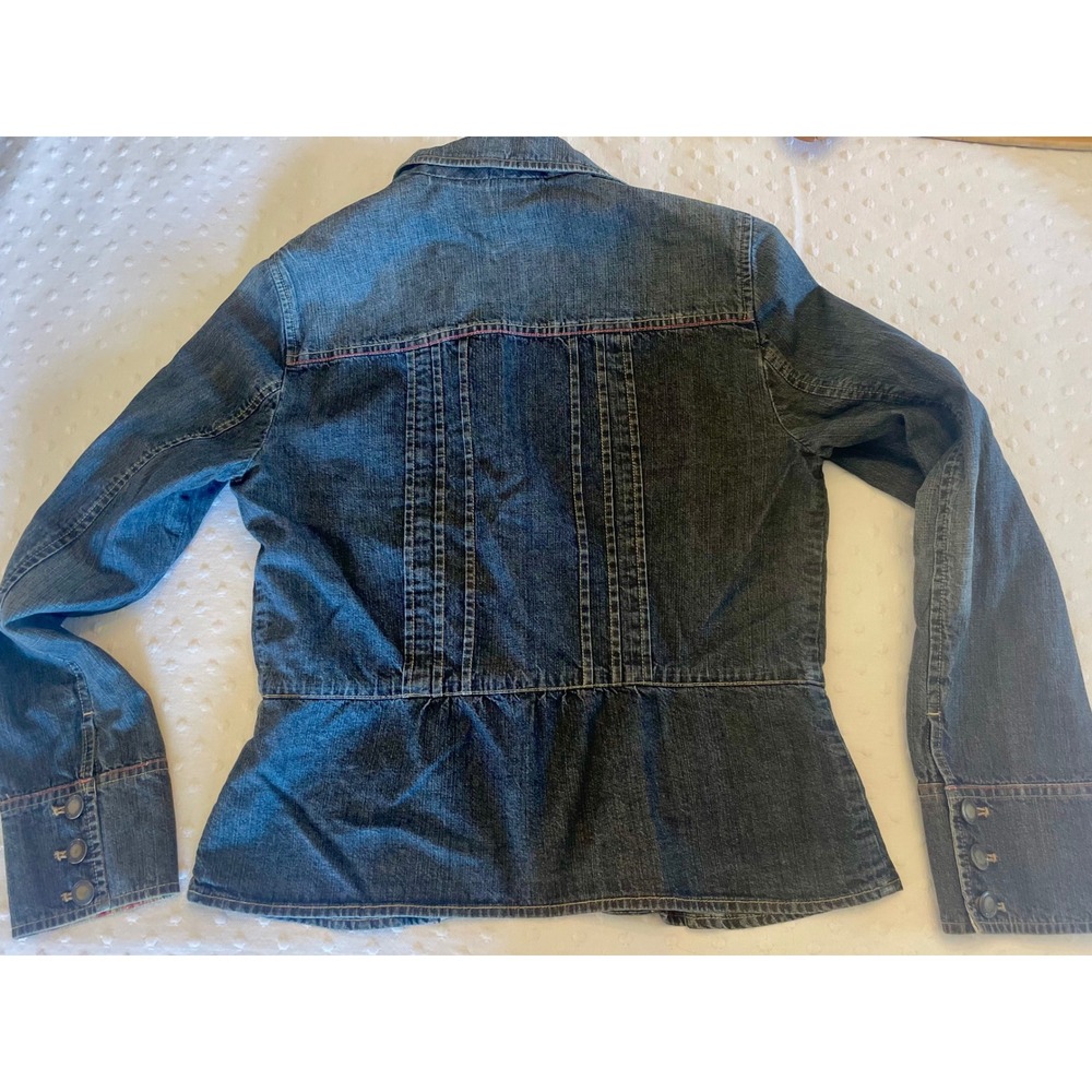 Jones Wear Jeans Size 12 Dark Wash Denim Blazer Floral Lined Cotton Jacket - Picture 4 of 8